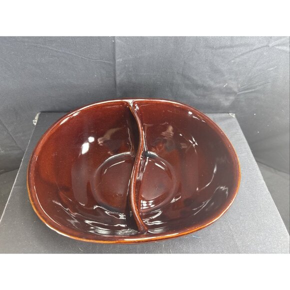 marcrest oven proof USA stoneware 10” X 8” divided dish Brown glaze Daisy Dot - Picture 5 of 7
